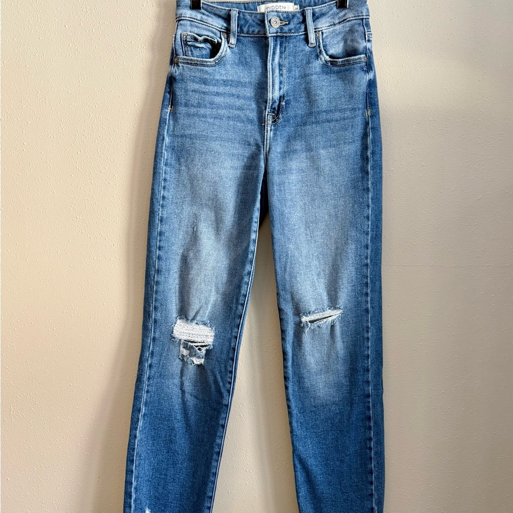 Hidden Jeans Light Wash High Rise Distressed Straight Leg Jeans 24